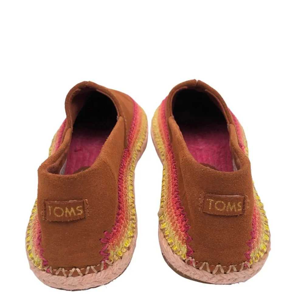 Toms Espadrilles Brown Suede Leather Slip On Shoes Flats‎ Esparto Womens 6 EUC